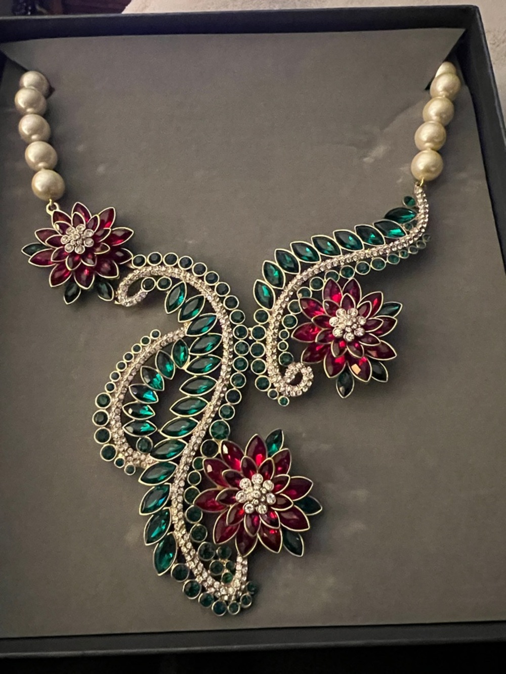 Heidi Daus Emerald Green & Ruby Red Floral Statement Necklace